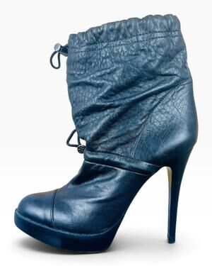 Tory Burch Black Leather Slouch Drawstring Cap Toe Platform Stiletto Boots 8M